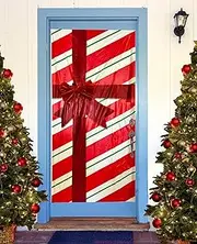 Christmas Door Decoration Gift Wrap Door Cover Wrapping Paper with Bow for Indoor or Outdoor Decoration