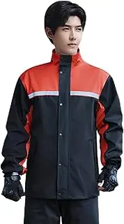 [Generic] Men's Split Raincoat Rain Jacket and Rain Pants Set Reflective Black and Red Plus Size