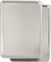 Commercial Quality Baking Sheet Pan Set, Natural Aluminum Cookie Sheet, Umite Chef Warp Resistant Nonstick Baker's Half Sheet Pan, Large Thick Cookie Tray Pans for Baking, Roasting(2 Pack, 18X13Inch)