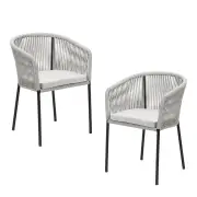 Raimon Furniture Set Of 2 Pietro Stylish Rope Woven Outdoor Dining Chair Metal Frame - Pebble