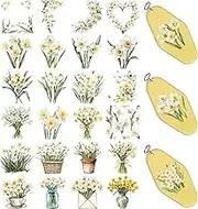 Dorsbaby 48pcs Jonquil Flower UV DTF Cup Wrap Transfer Paper for Motel Keychains UV DTF Package Printing Paper Keychain Labels for Acrylic Hotel Keychains, Colorful UV DTF Cup Wrap