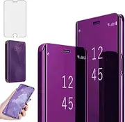 [KENHES] Flip Case Mirror for Samsung A10 [with Tempered Glass Screen Protector][Stand] Platin Clear View 360° Shockproof Cover Mirror Compatible for Samsung A10(Purple)