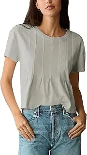 [Gacaky] Womens Pleated Swing Tee Short Sleeve Pleated T Shirts Dressy Casual Scoop Neck Summer Crop Top, Grey, Small