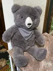 Carter's Plush Gray Bear Stuffed Baby Lovey 11” Stitched Nose Eyes Neck Scarf