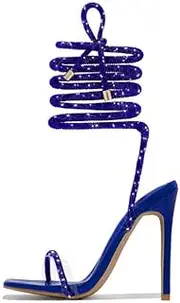[Baffoloo] Women's Diamond Styles Lace Up Glitter Shine Ankle Strappy Heels for Women Sparkly Sandals