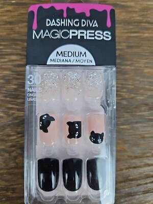 DASHING DIVA HALLOWEEN MEDIUM PRESS NAIL ~ CAT GOT YOUR TONGUE