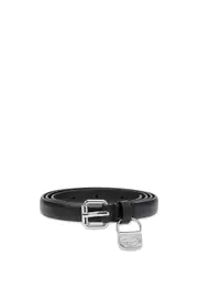 [Diesel] Diesel - Slim leather belt with 1DR bag charm - Belts - Woman - Black 100 Black