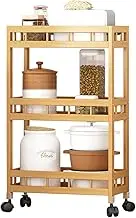ROWCES 3-Tier Slim Storage Cart of High Mountain Solid Bamboo Kitchen Organizer Slide-Out Mobile Storage Cart Rolling Pantry Shelf Kitchen Shelving Unit Utility Cart