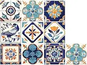 ArtisanAura Mexican Talavera Tile Stickers Peel and Stick 4x4 Inch, Waterproof Vinyl Backsplash Decals, Decorative Wall Art for Kitchen/Bathroom/Livingroom in Portuguese Boho Design, Pack of 10