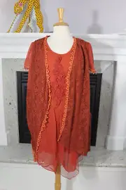 PRETTY ANGEL NWT Rust Orange Lace Net Sheer Layered Lagenlook Tunic top Dress S