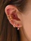 Gold Hoop Earrings Set Women 18k Heart Ear Cuff Double Piercing Forward Helix