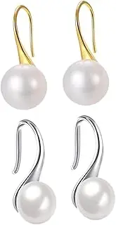 SHOWERORO 2 Pairs Minimalist Pearl Earrings Fashion Dangle Earrings Pearl Ear Drops for Women