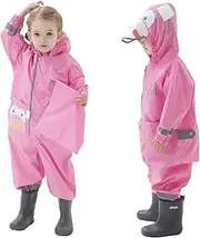 [Baogaier] Raincoat Breathable Waterproof Children's Girls Boys Hood Lightweight Rain Suit One Piece Outdoor Rain Poncho with Transparent Hat Brim Widening Overall Rain Jacket 1-8 Years, Pink Monkey,