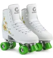 Gonex White Roller Skates Yellow Sunflowers Green Wheels Women’s 8.5 NIB