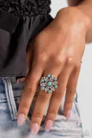 Paparazzi turquoise blue ring flower of life adjustable