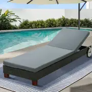 185cm Gardeon Sun Lounge Wicker Lounger Outdoor Furniture Day Bed Wheels Patio Black