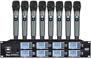 8 Channels Wireless Microphone System UHF 8 Metal Dynamic Handheld Mics, Reliable 8 Antenna Reception, Adjustable Frequencies, 2U Rack Mountable, Black, MSEU8800