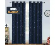 2 Panels Blackout Kids Curtains for Bedroom Thermal Insulated Twinkle Star Curtain Window Treatment for Boys Girls - White Stars in Navy Base