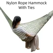 Outdoor Single Nylon Rope Tie Hammock Camping Thickened Army Green Mesh Portable