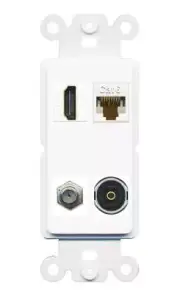 [4 Ports]HD and Coax Toslink + Cat6-Ethernet Wall Plate - Rocker [White/White]