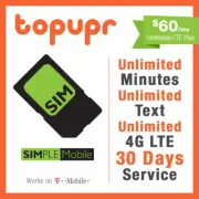 1 2 3 MONTH SIMPLE MOBILE SIM Card $60 PLAN 90 Days Unlmited 4GLTE +15GB Hotspot