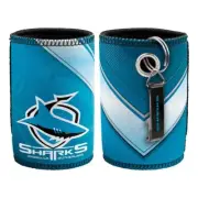 NRL Stubby Can Cooler with Bottle Opener - Cronulla Sharks - Rubber Base