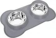 UPSKY Dog Cat Bowls Stainless Steel Double Dog Food and Water Bowls with No-Spill No-Skid Silicone Mat, Pet Feeder Bowls Small Puppy Bowl for Small Dogs Cats (Grey)