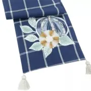CELEBRATE FALL TOGETHER EMBELLISHED BLUE TABLE RUNNER