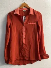 VOLCOM Red Button Down Long Sleeve Sheer Tunic Shirt Women's XS T18