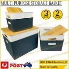 S/M/L Multipurpose Storage Basket Bamboo Lid Home Office Plastic CubeShelf