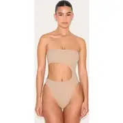 Stone Bandeau Cut Out High Leg Swimsuit, Stone