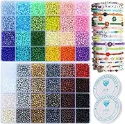 8600 pcs 4mm 6/0 48 Colors Glass Seed Beads, Charms Bracelet Jewelry Making Beads Kit Gifts Small Craft Glass Beads with Beading Elastic String for Bracelets Earrings Necklaces Making（48 Colors）