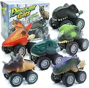 Dinosaur Toys for Kids 3-5 Pull Back Cars, 6 Pack Monster Trucks Toys for 3 4 5 Year Old Boys Toys Birthday, Vehicle Playsets Dino Kid Toddler Boy, Dinosaur Car Toys for 3-7 Year Old