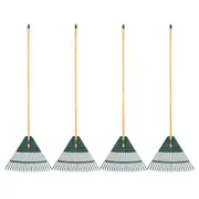 4x Rake Leaf Polyp Rake 440mm Outdoor Home Garden Lawn Maintenance Timber Handle