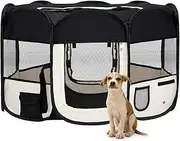 VRAXO Foldable Dog Playpen with Carrying Bag Black 125x125x61 cm -2.1KG,171007