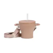 Collapsible Silicone Snack and Drink Cup with Strap - Caramel