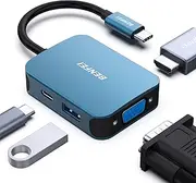 BENFEI USB C HUB 4in1, USB Type-C to HDMI VGA Adapter, USB C to USB Adapter, USB Type-C Power Delivery, Compatible with iPhone 15 Pro/Max, MacBook Pro/Air 2023, iPad Pro, iMac, S23, XPS 17