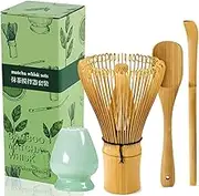 Mumoo Bear 4-Piece Handcrafted Bamboo Japanese Matcha Whisk Set - Traditional Bamboo Chasen, Scoop & Spoon for Ceremonial Green Tea Preparation (Mint Green)