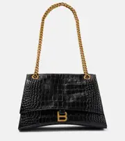 [Balenciaga] Balenciaga Crush Medium croc-effect leather shoulder bag One Size black