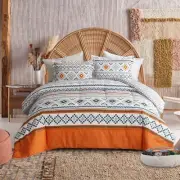 Boho Comforter Set, Queen Size, Reversible Orange Geometric 3-Piece Bedding Coll