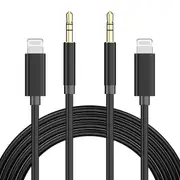 2 PCS Lightning to 3.5mm Jack Male Audio AUX 1m/6ft Cable For iPhone 14 13 ProMax 11 Pro Max XS Max XR 8 7 6 iOS iPad - Black