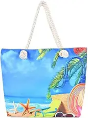 [Generic] Beach bag, summer beach travel, single shoulder large capacity, lightweight thick rope home canvas bag