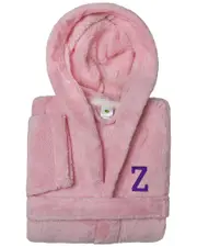 Linum Home Textiles Personalized Linum Kids Small Super Plush Hooded Bathrobe with Purple Bookman Font (Monogrammed A-Z)