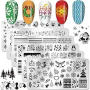 SILPECWEE 6pcs Christmas Nail Stamping Plate Nail Stamp Penguin Polar Bear Elk Animal Nail Stencils Nail Art Stamping Kit Holiday Manicure Template