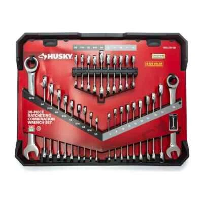 Brand New Husky 30pc SAE/MM Ratcheting Combination Wrench Set with Stubby