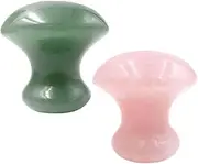 Domika Gua Sha Massage Tool,2pcs Mushroom Shape Rose Quartz/Green Aventurine Jade Stone Crystal Guasha Scraping Stone for Spa Relaxing Meditation Massage
