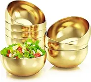 8 Pcs Gold Stainless Steel Mixing Bowl, 24 Oz Decor Salad Mixing Bowl, 5.9 in Metal Serving Bowl Reusable Prep Bowl, Kitchen Cooking Bowl for Soup Fruit Sauce Pasta Snack Noodle (700 ML)
