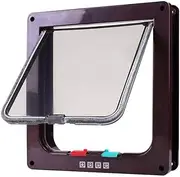 Dog Cat Flap Door with 4 Way Security Lock Flap Door for Dog Cats Kitten ABS Plastic Small Pet Gate Door Kit Cat Dogs Flap Doors (Brown)