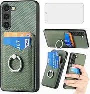 Phone Case for Samsung Galaxy S23 5G Wallet Cover with Tempered Glass Screen Protector Slim Ring Stand Credit Card Holder Magnetic Cell Accessories S 23 23S GS23 G5 SM-S911U 6.1 inch Women Men Green