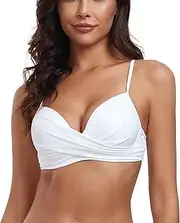 [RELLECIGA] Women's Underwire Bikini Top Twist Front Underwire Bikini Top, White, L